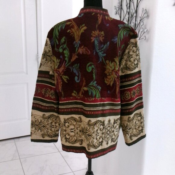 Tapestry Jacket by Sag Harbor 16 Burgundy Olive Green Blue Pockets Button Down - Picture 3 of 6